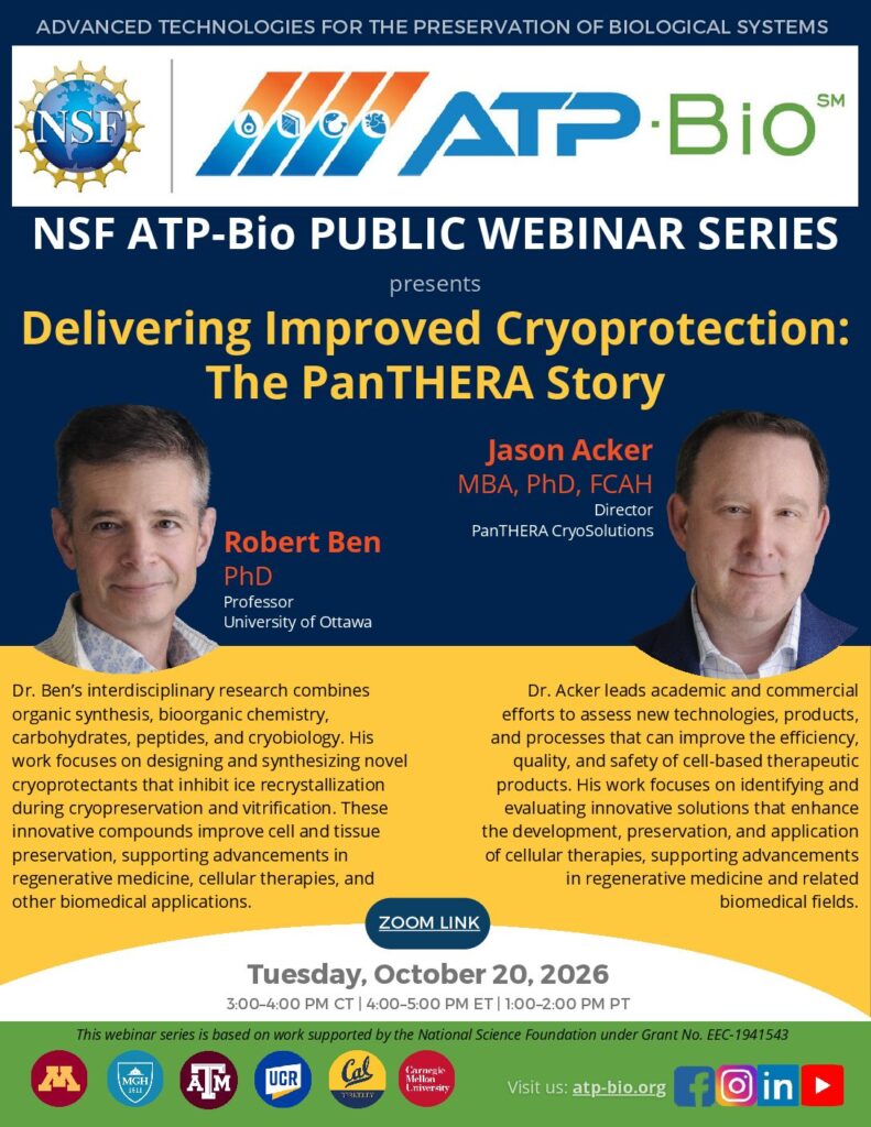 NSF ATP-Bio & EARTH Joint Public Webinar featuring Dr. Jason Acker and Dr. Robert Ben